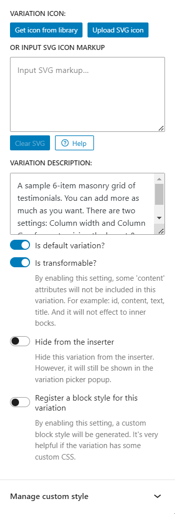Grid layout settings