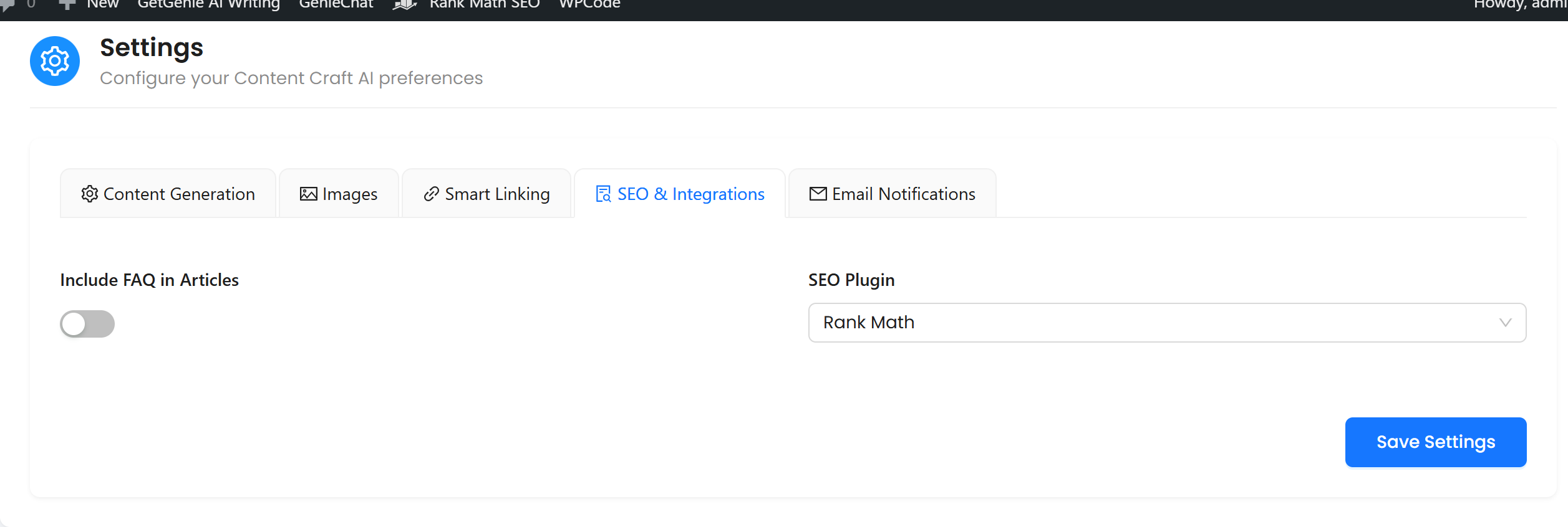 Settings Page - Configure your API keys and content preferences