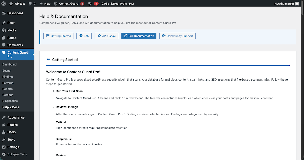 **Database Malware Scanner** — Run comprehensive scans of your WordPress database or configure real-time scanning when posts are saved.