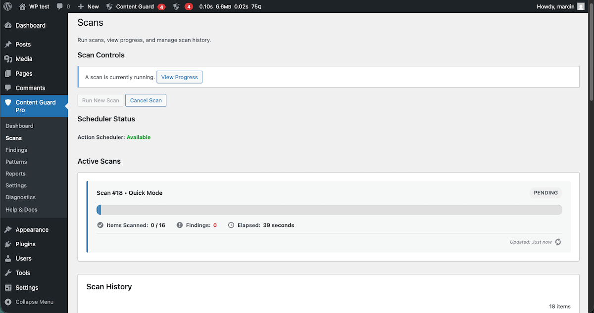 **Pattern Tester** — Test custom detection rules against sample content before deploying them to production.