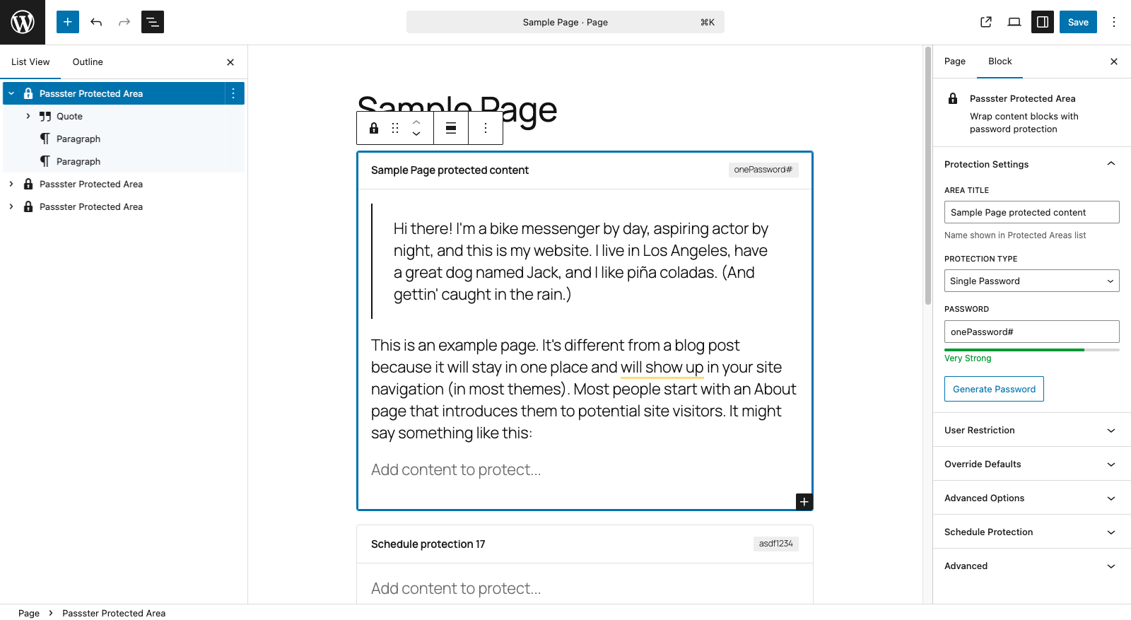 Passster Protected Areas in page edit