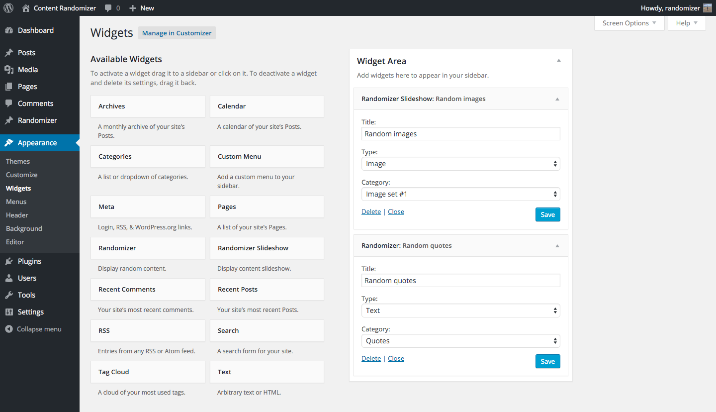Randomizer widgets.