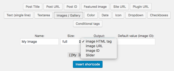 Template shortcodes inserter / generator