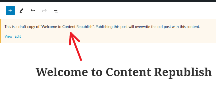 Admin notice message showing at the top of the cloned post to avoid confusion.