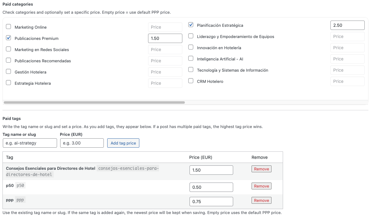 PPP Categories & Tags: Assign prices to categories and tags inside advanced PPP controls.