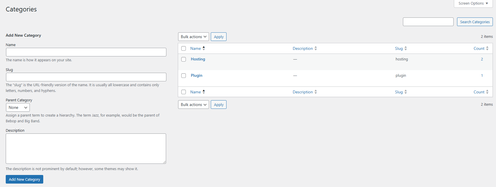 Manage categories.