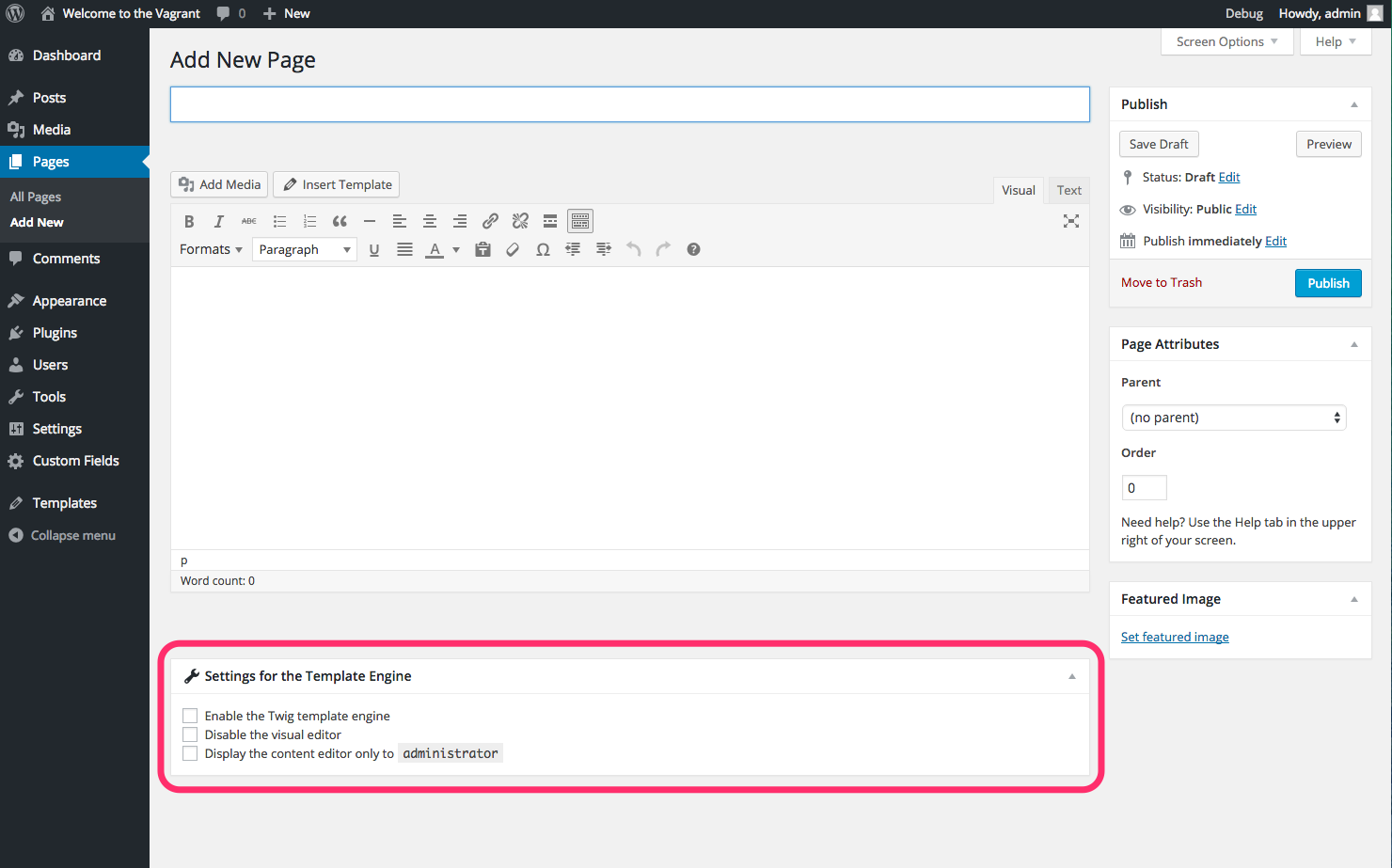 Settings meta box in edit posts screen.