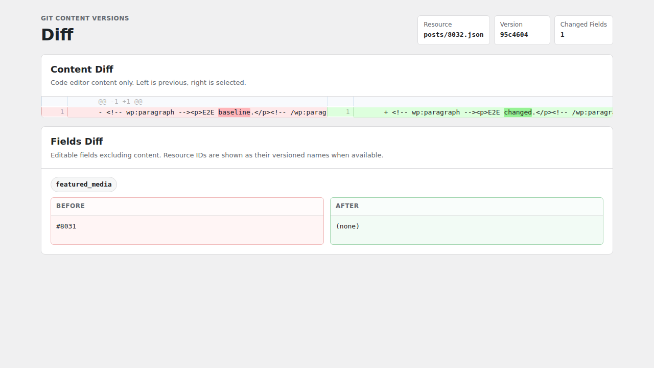 Side-by-side content diff and field diff view.