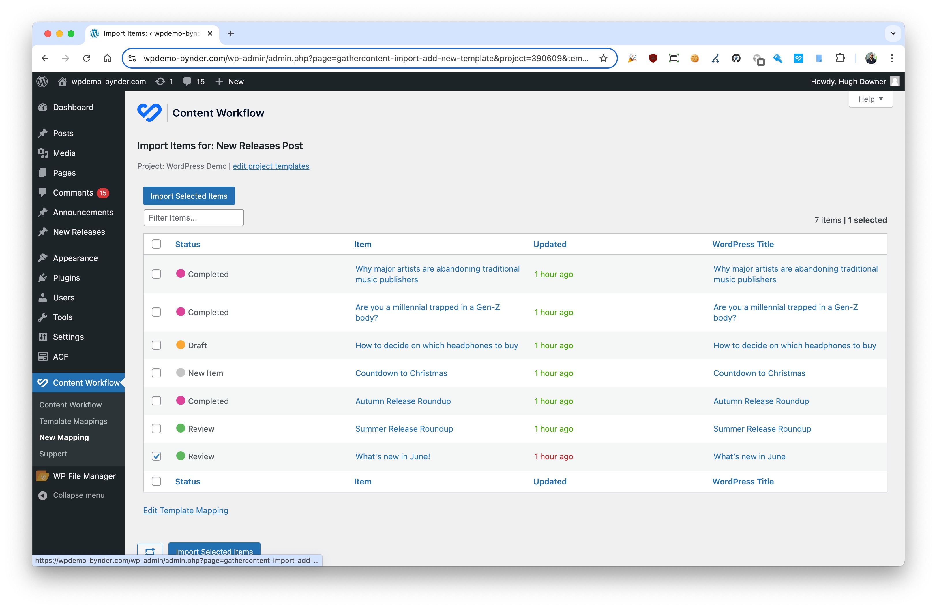 Filter and refine to content you wish to import