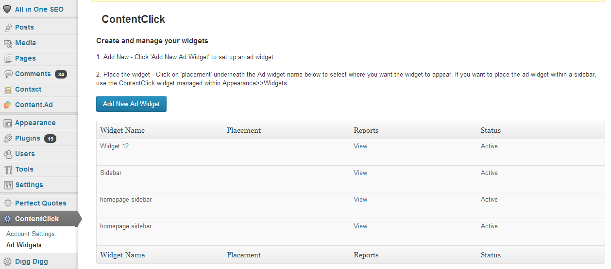 **Step 2 Create your bespoke ContentClick widget**