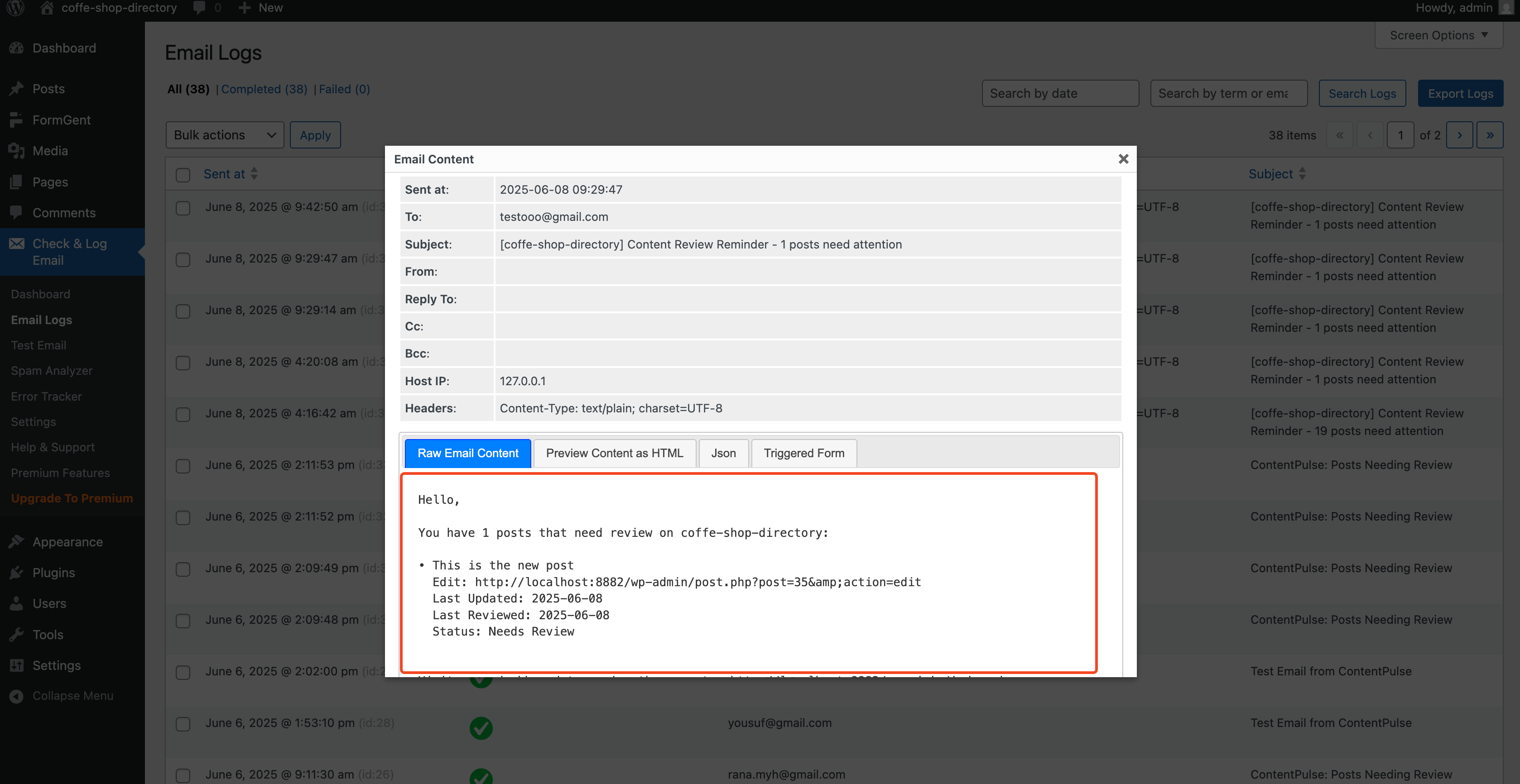 Email notification example