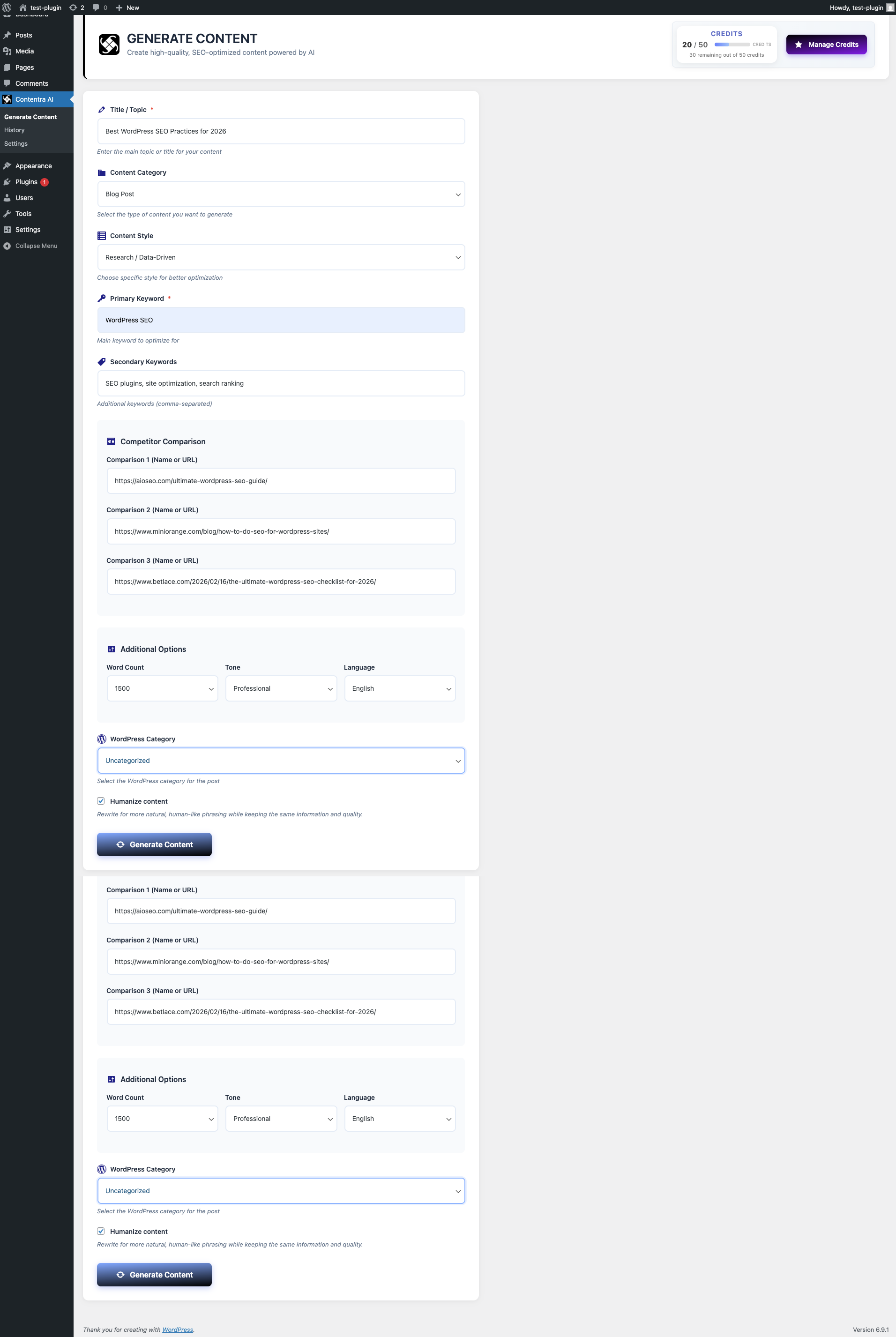 Content history dashboard