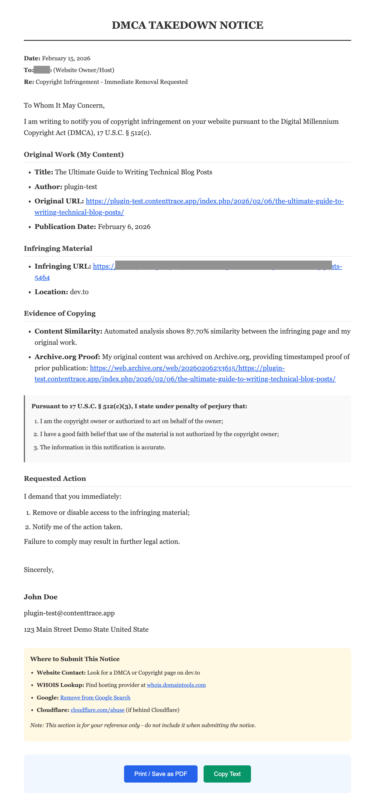 Takedown Notice -- generate DMCA/EU/International takedown notices with evidence
