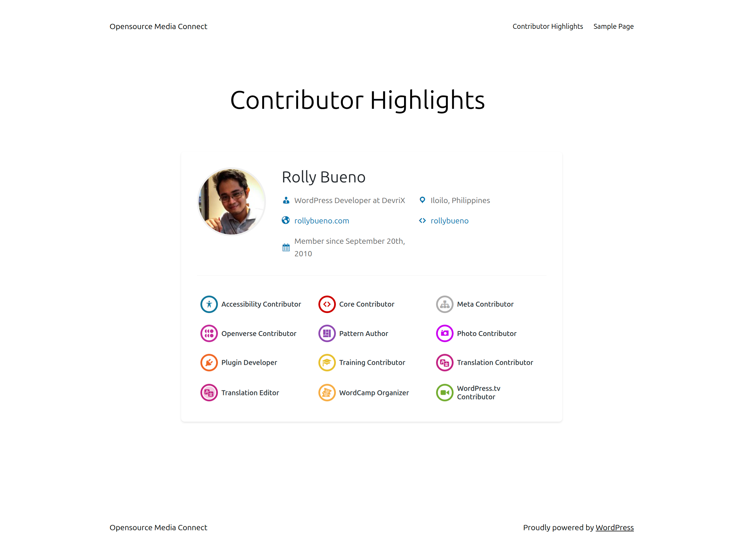 Compact version, omitting bio, contributions and badge heading