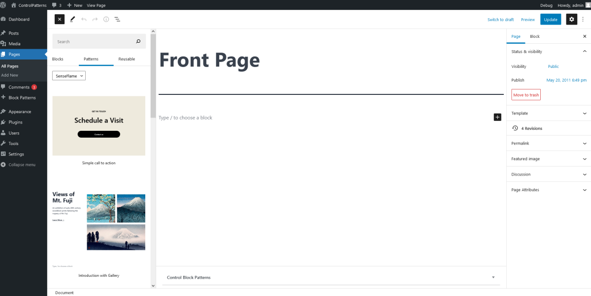Insert Pattern in any Gutenberg Editor of your site