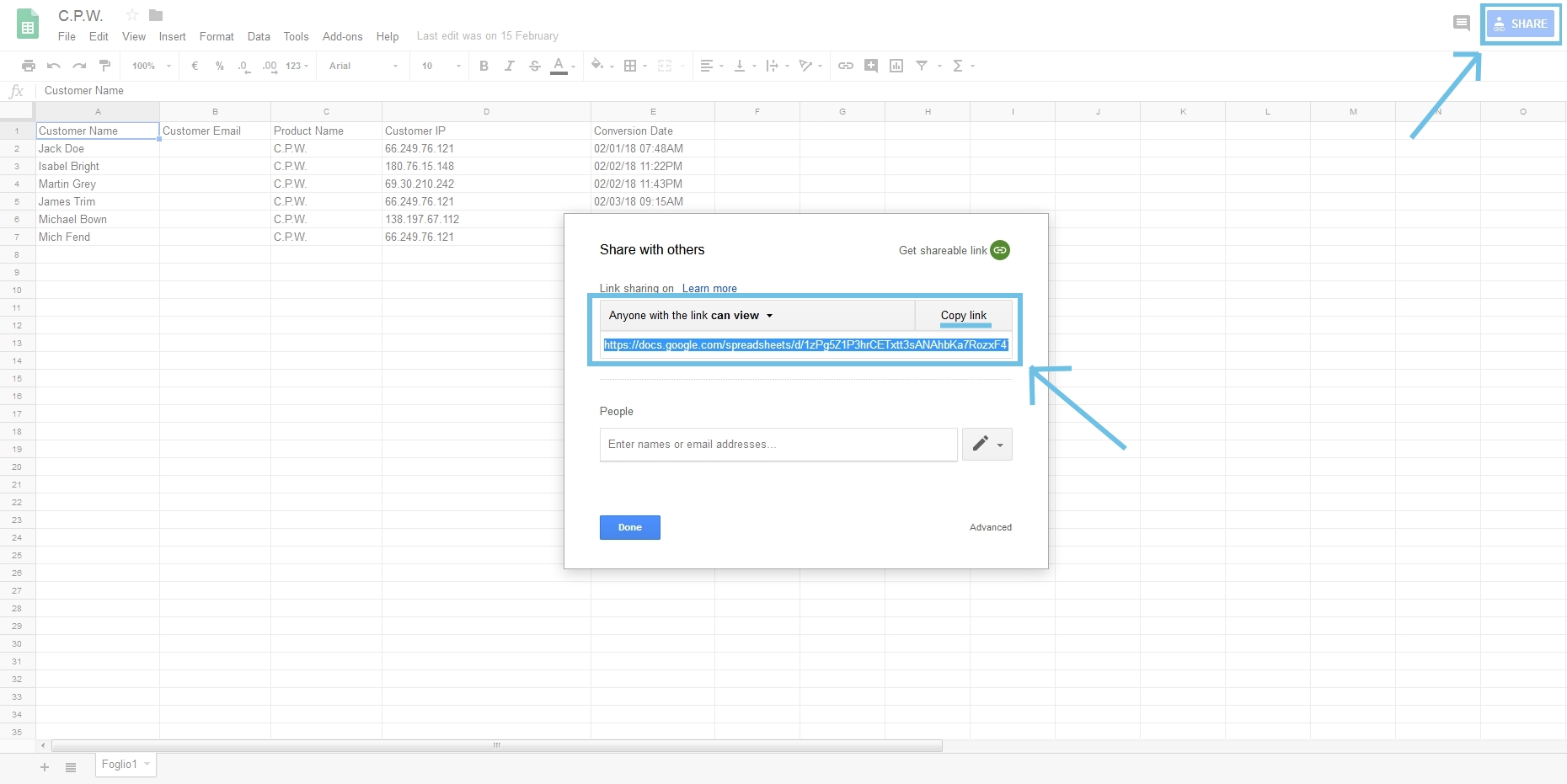 Google Spreadsheet share settings