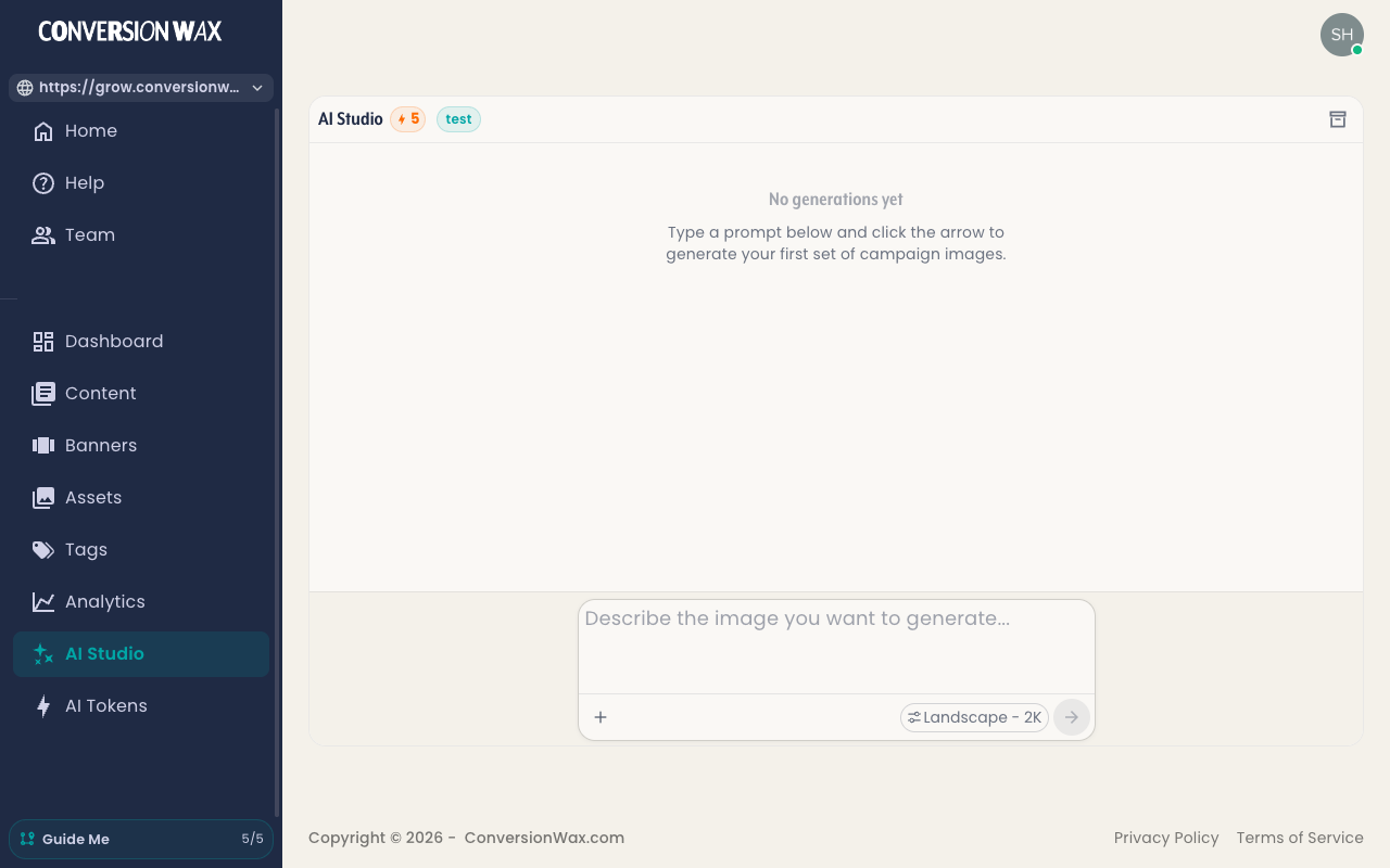 Generate campaign images with AI Studio - describe what you want and get banner-ready visuals