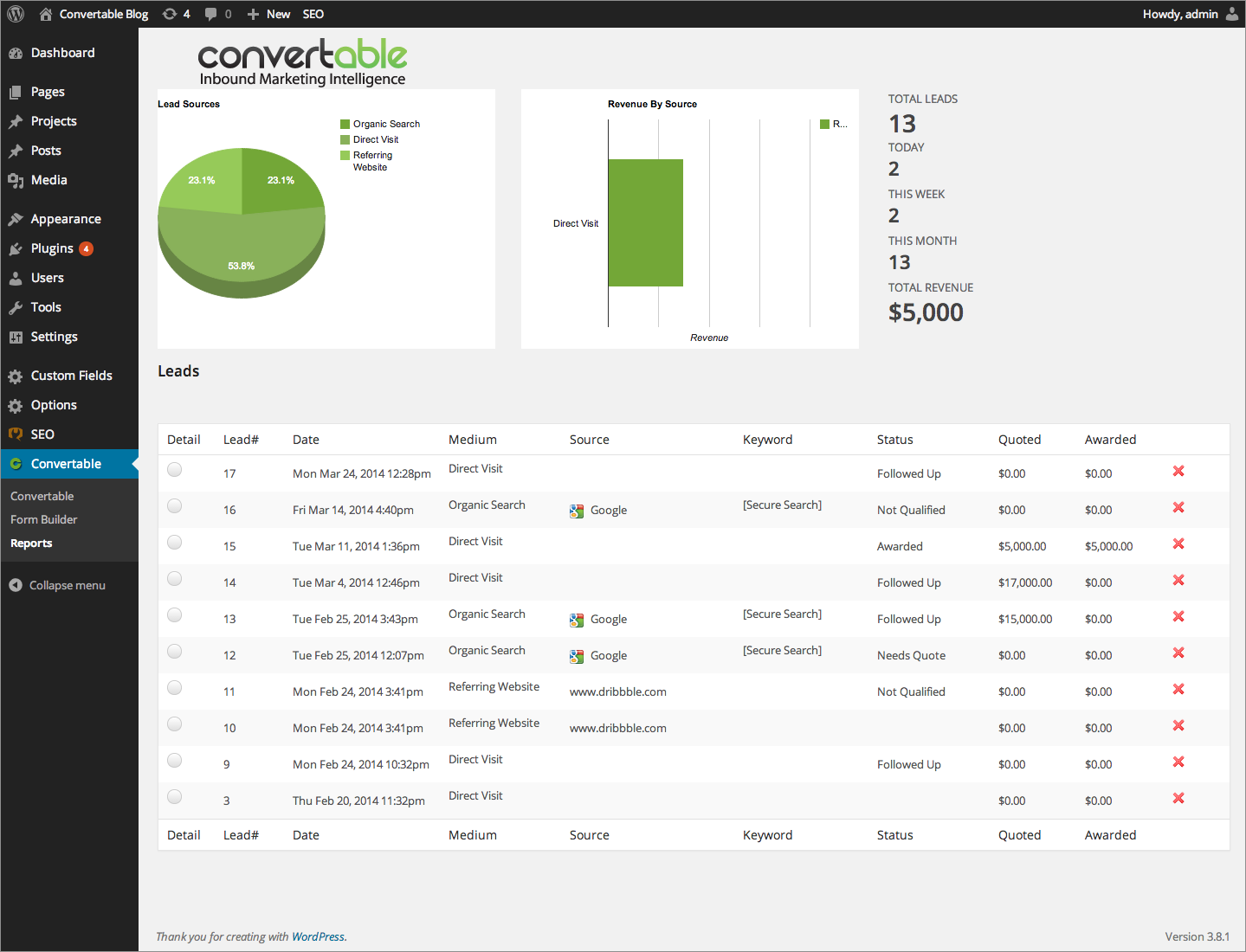 View the online dashboard to see all of your leads and update the status of the leads.