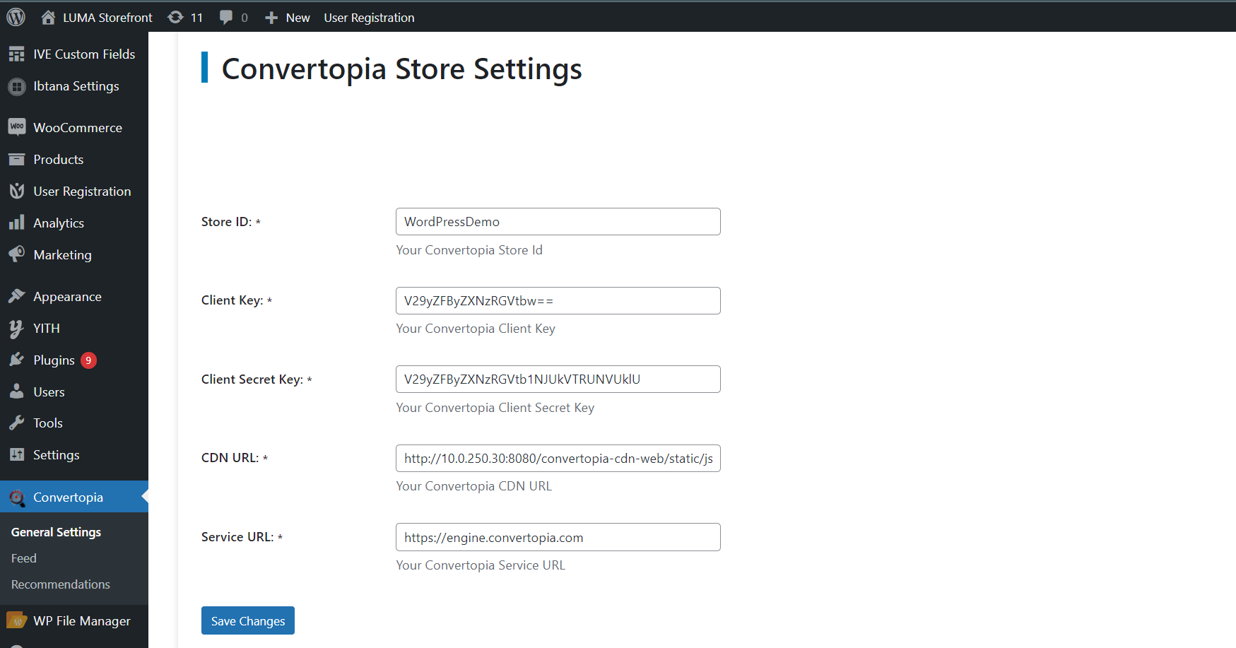 Convertopia Store Settings