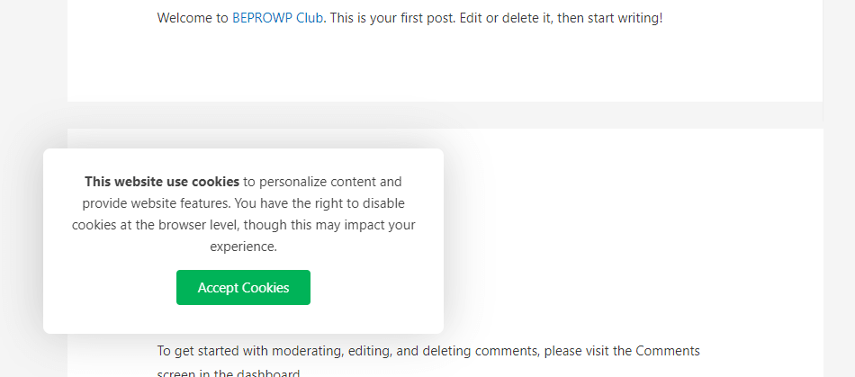 Cookie Accept in Action - Light Mode.