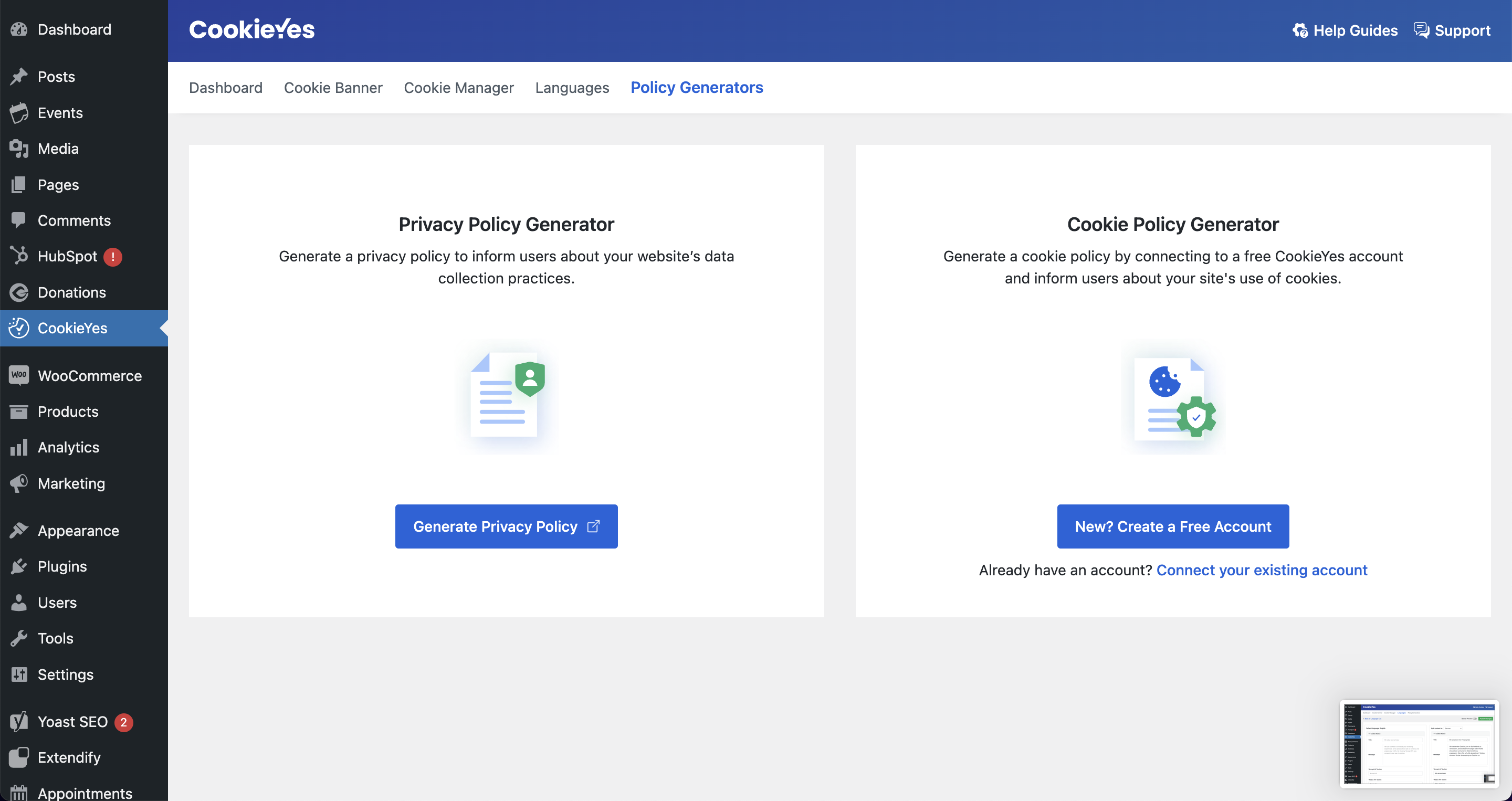 Privacy policy generator and cookie policy generator