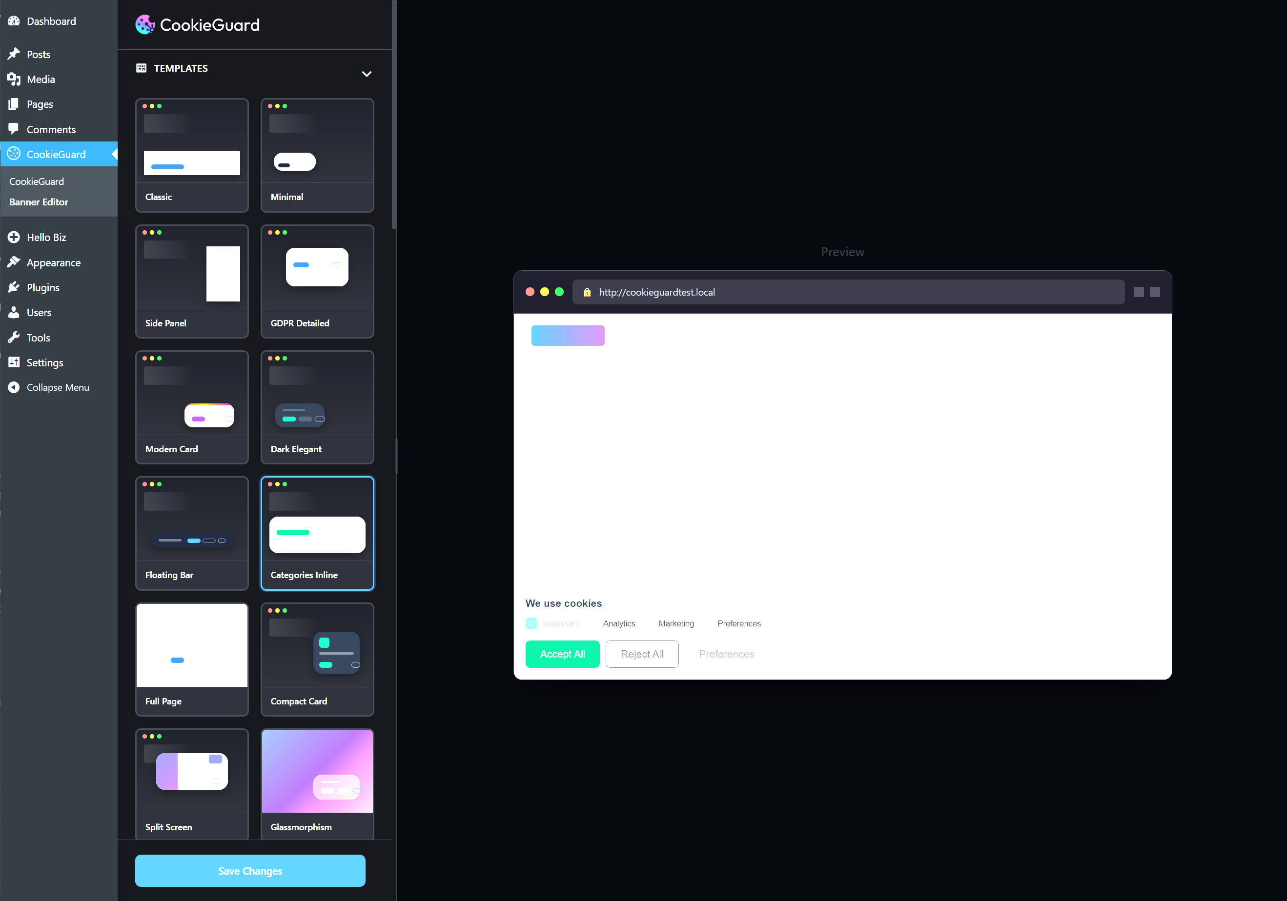 Banner Editor with template selection and live preview
