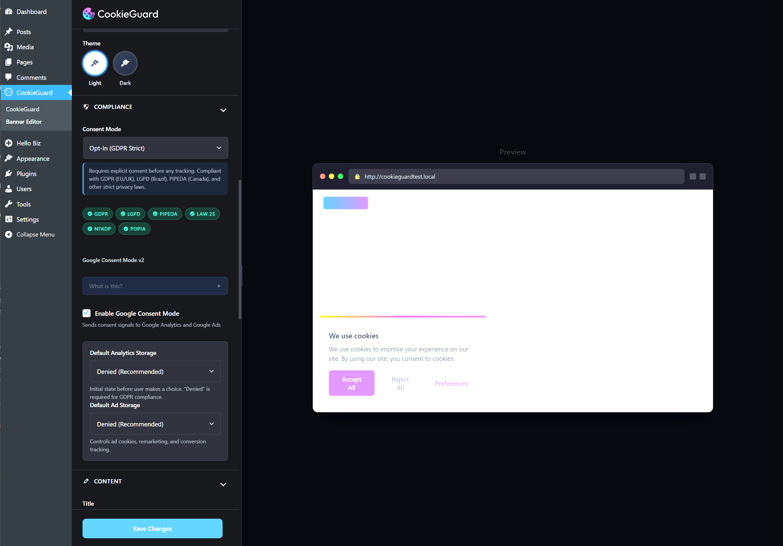 Banner Editor compliance and customization settings