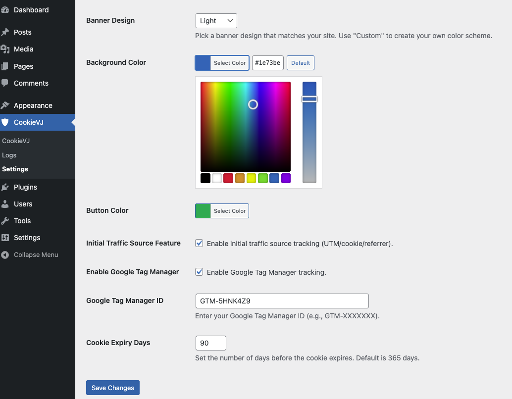 Color picker for background and button customization
