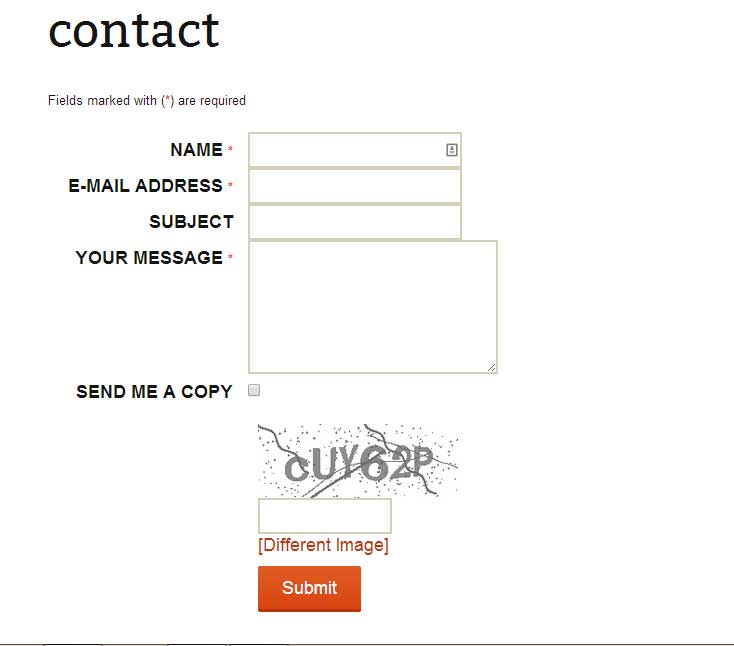 Contact Form display.