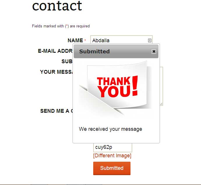 thank you message display
