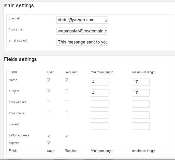 Main settings and Fields settings display