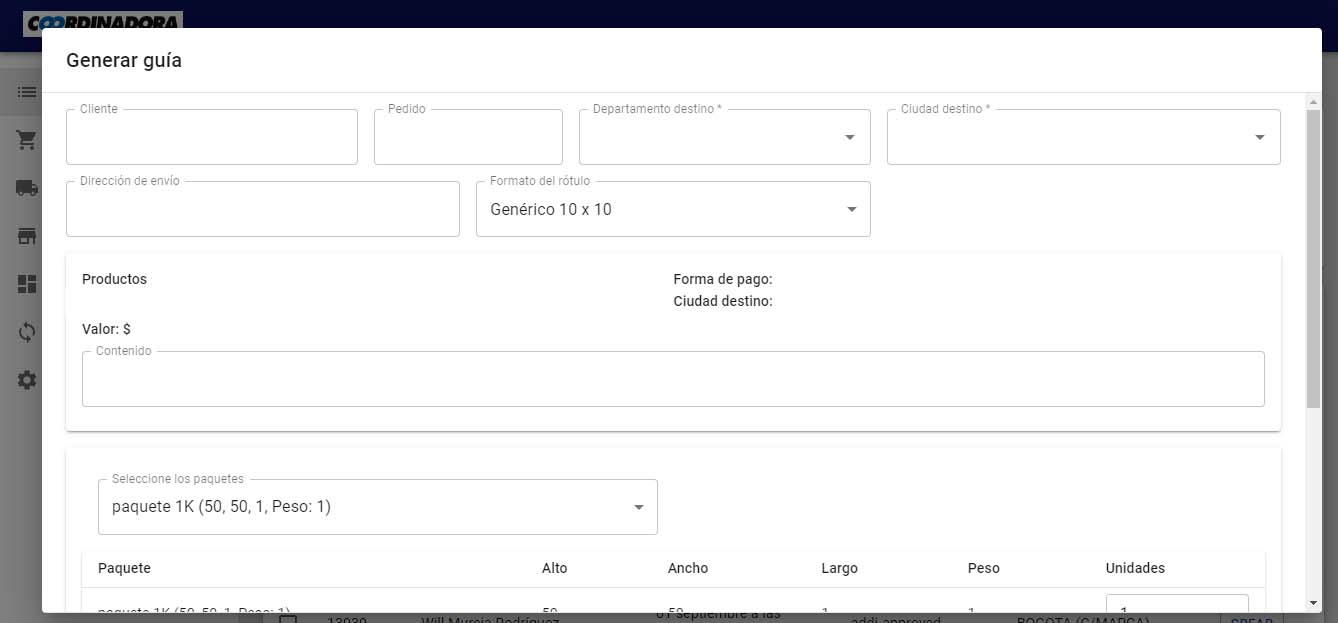 Configuración de clientes para envíos