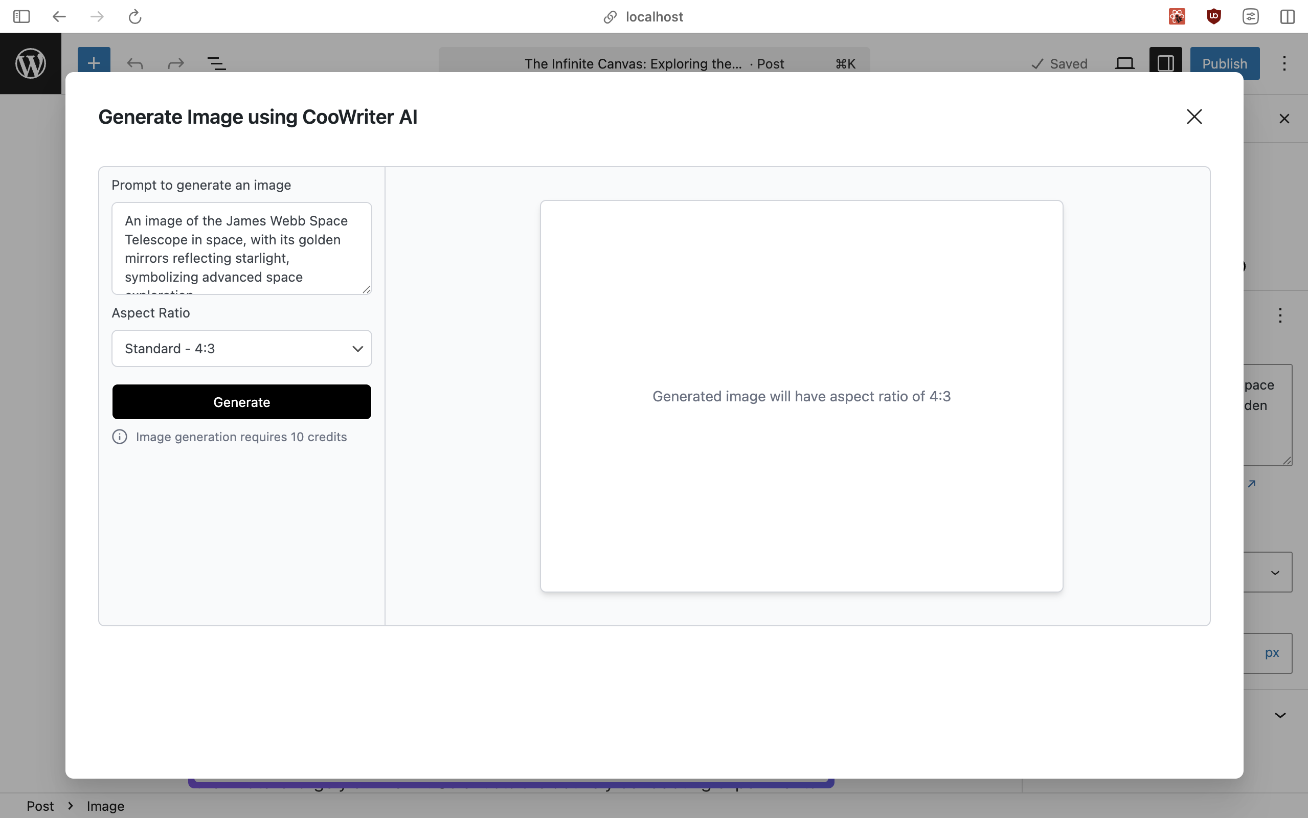 CooWriter AI image generation modal.
