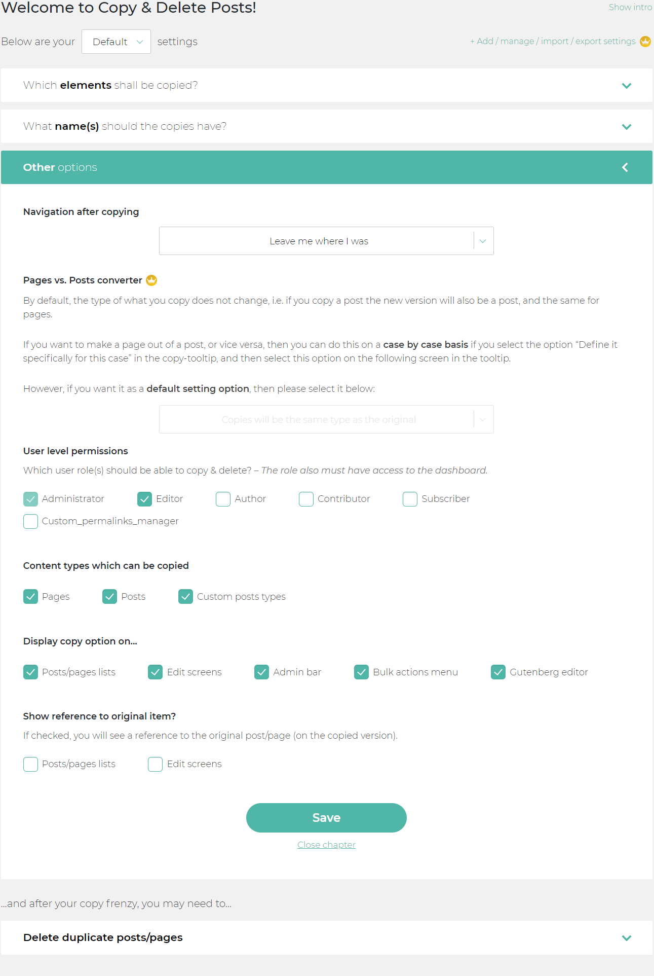 Global settings & permission system