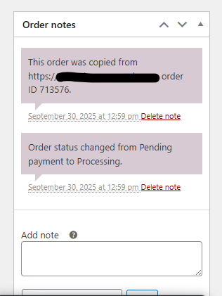 Order note added