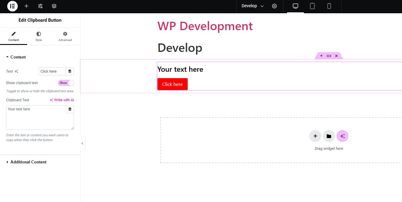 The widget's content settings.