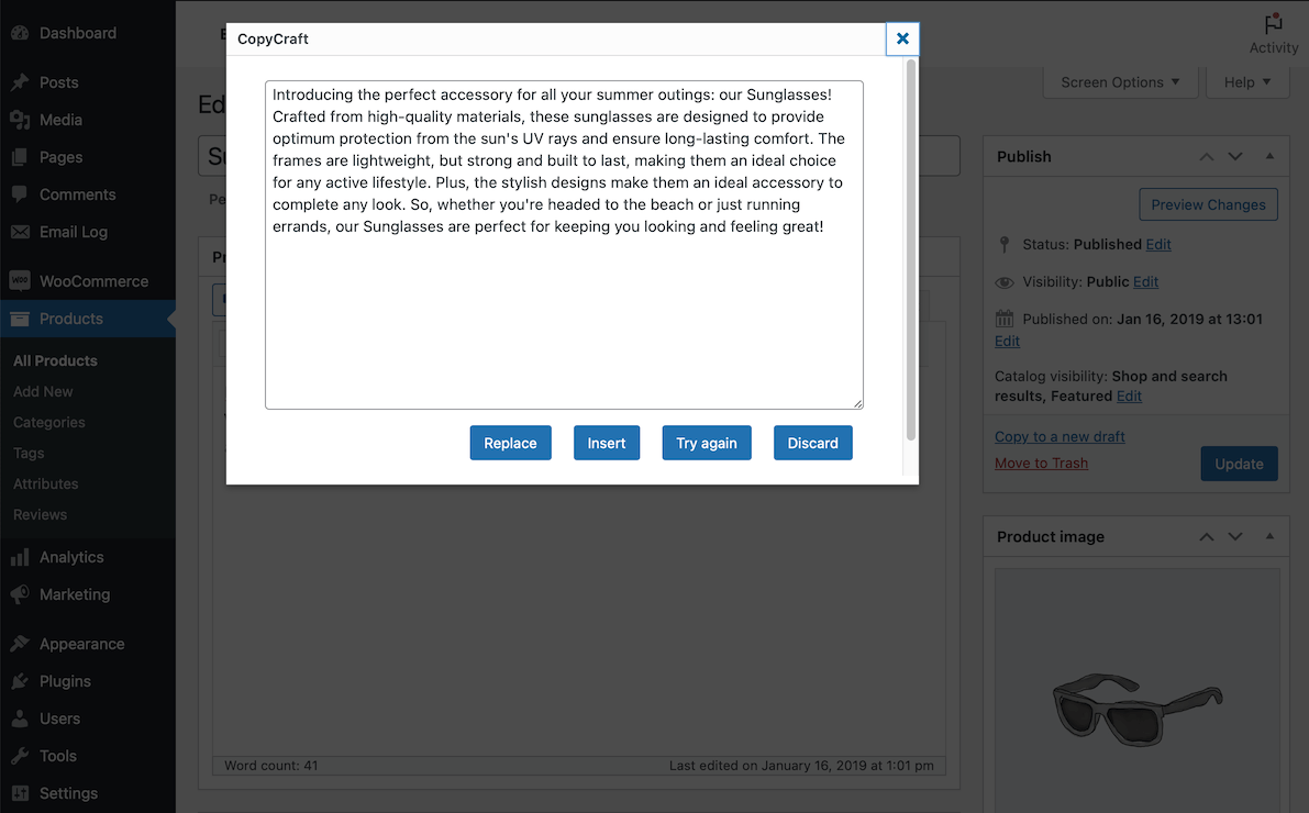 An example of a product description generated by the plugin.