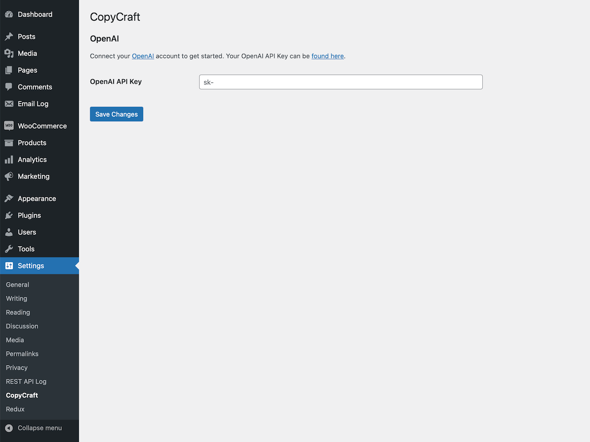 The plugin's main settings page.