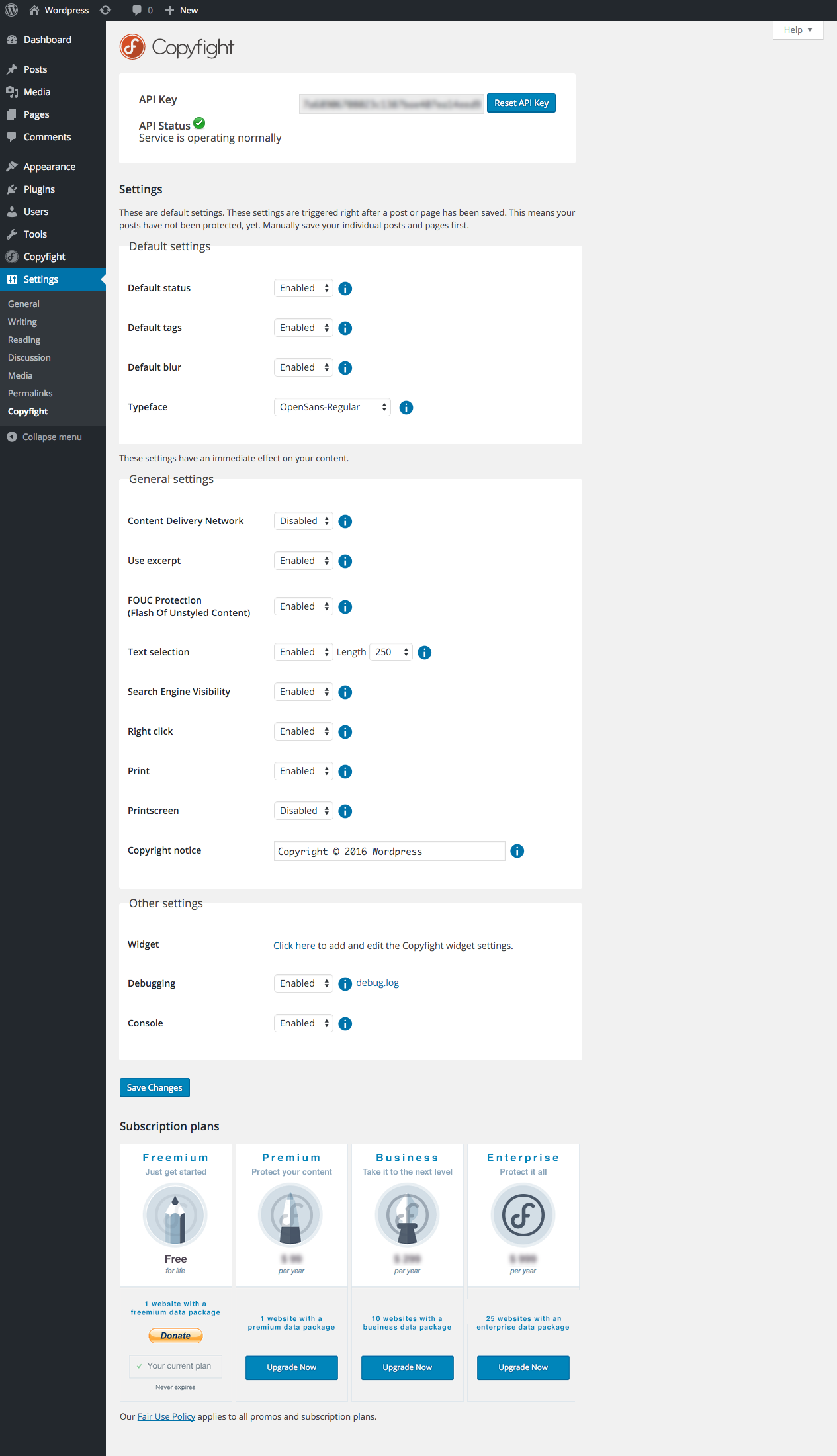 Copyfight configuration screen