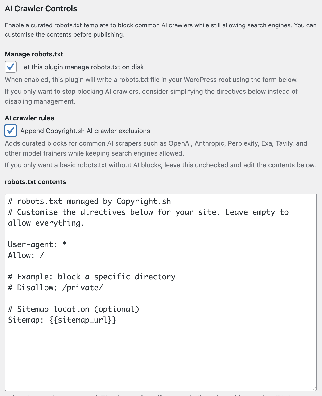 Robots.txt editor - Block AI crawlers while preserving search engine access