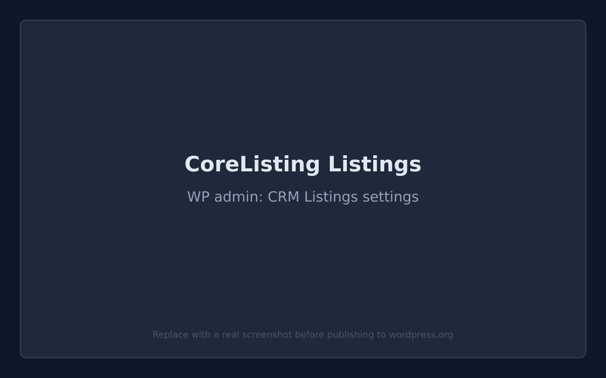 The Settings to Core Listing screen: URL, API key, Test Connection, Register Webhook and Clear Cache controls.