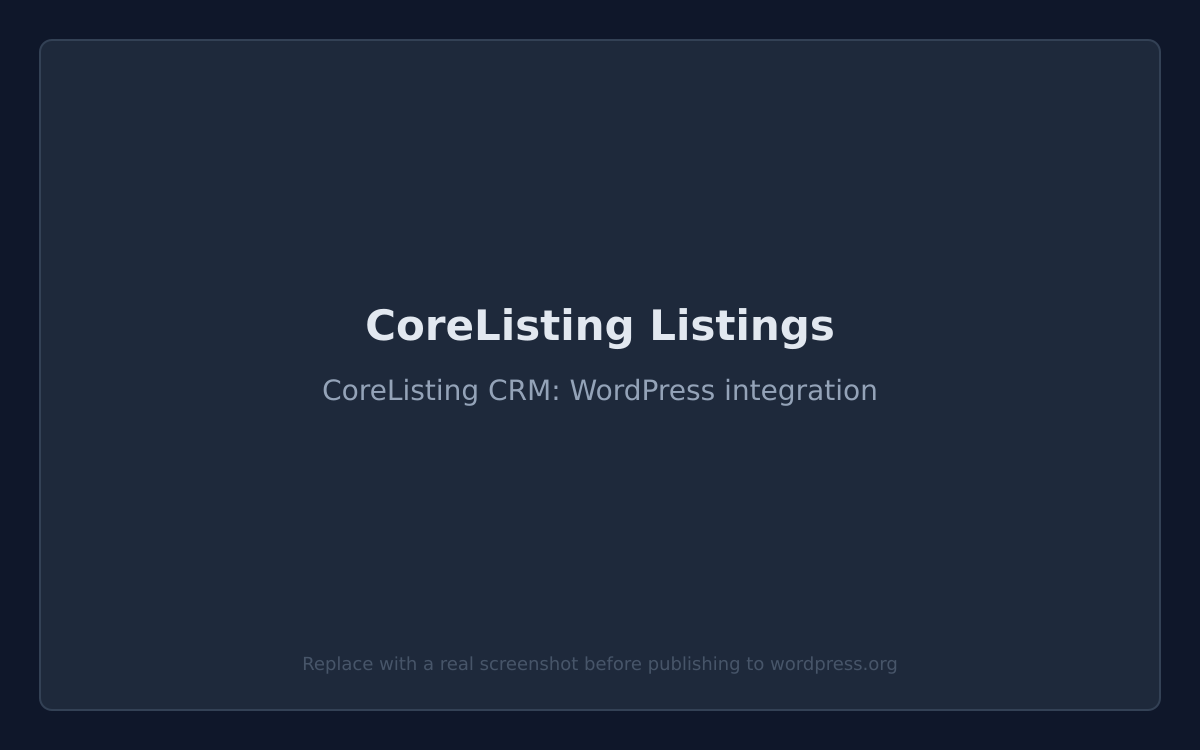 Core Listing, Integrations to WordPress: generate a scoped API key and review connected sites.