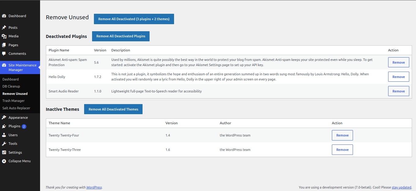 Remove inactive plugins and themes.