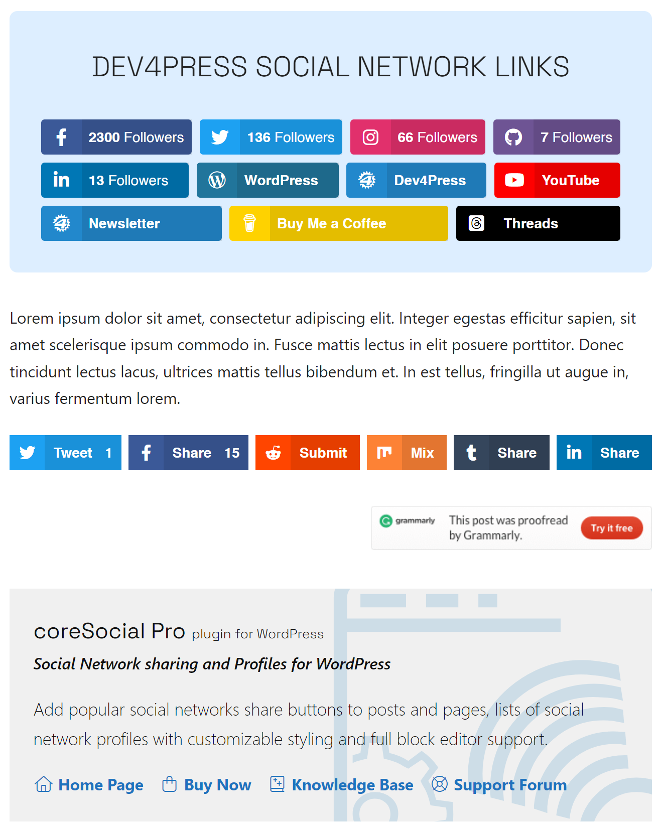 Network profiles with Share Buttons