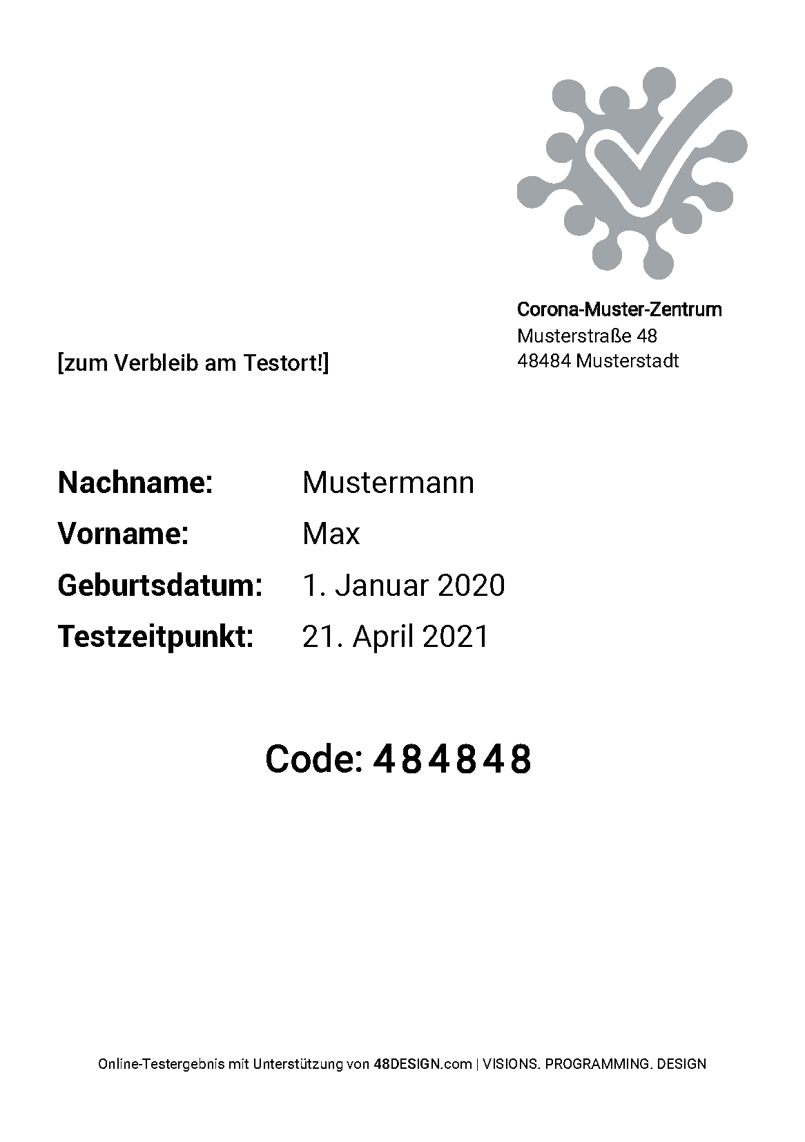 Page 1 of the generated document, for the tested person (German translation)