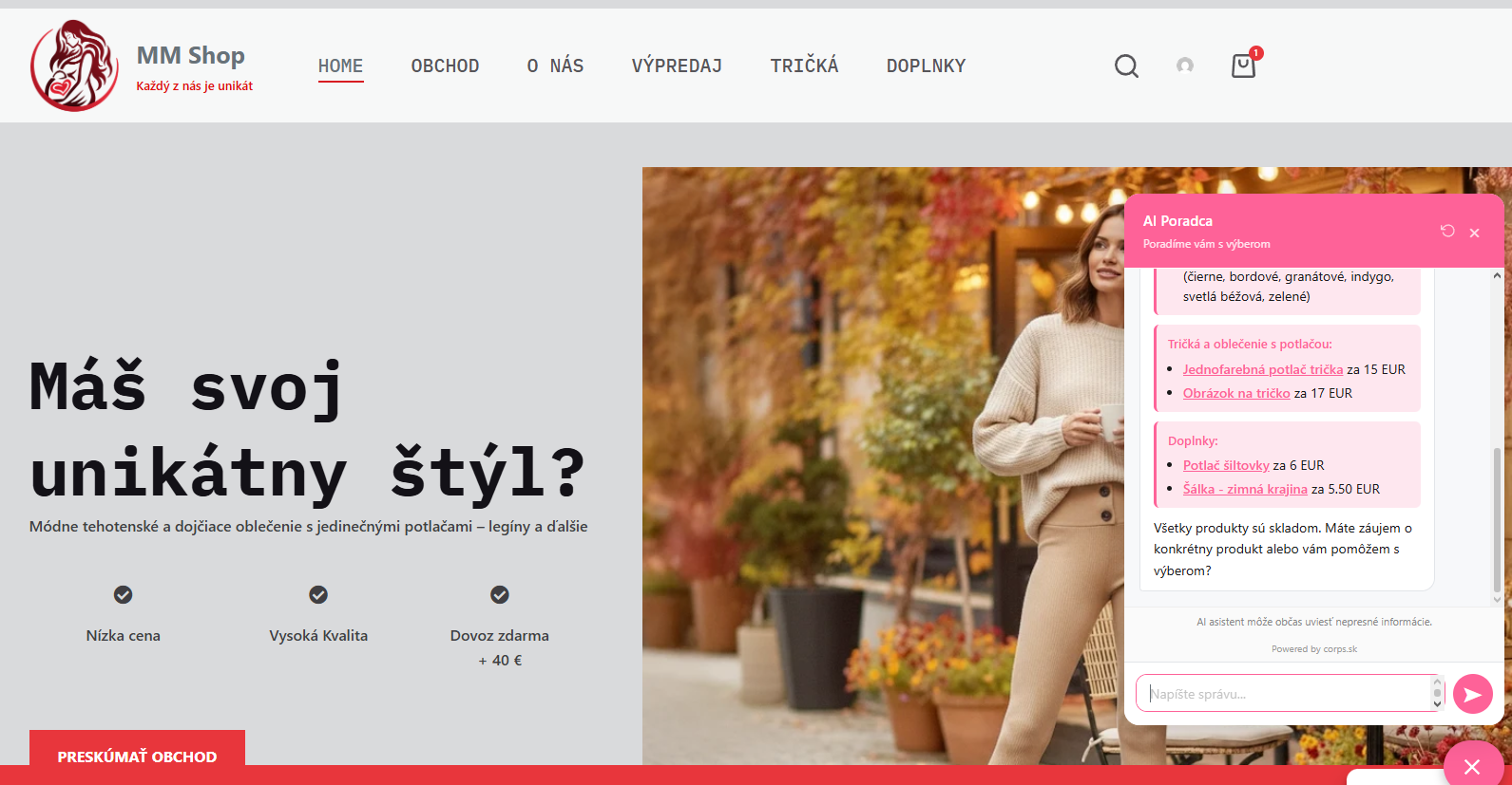 Product recommendations with prices and add-to-cart buttons