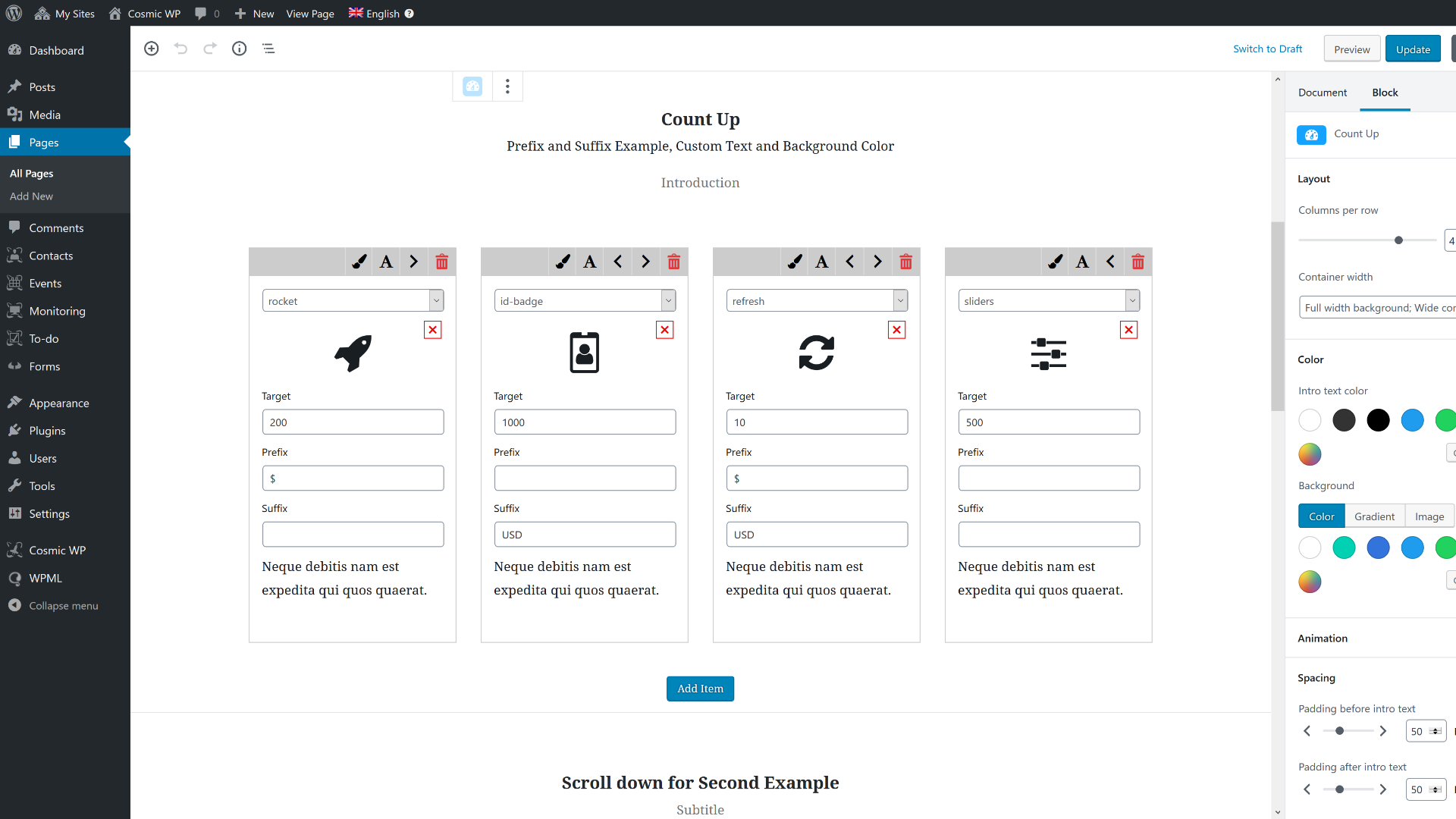 Advantages Block Edit Screen