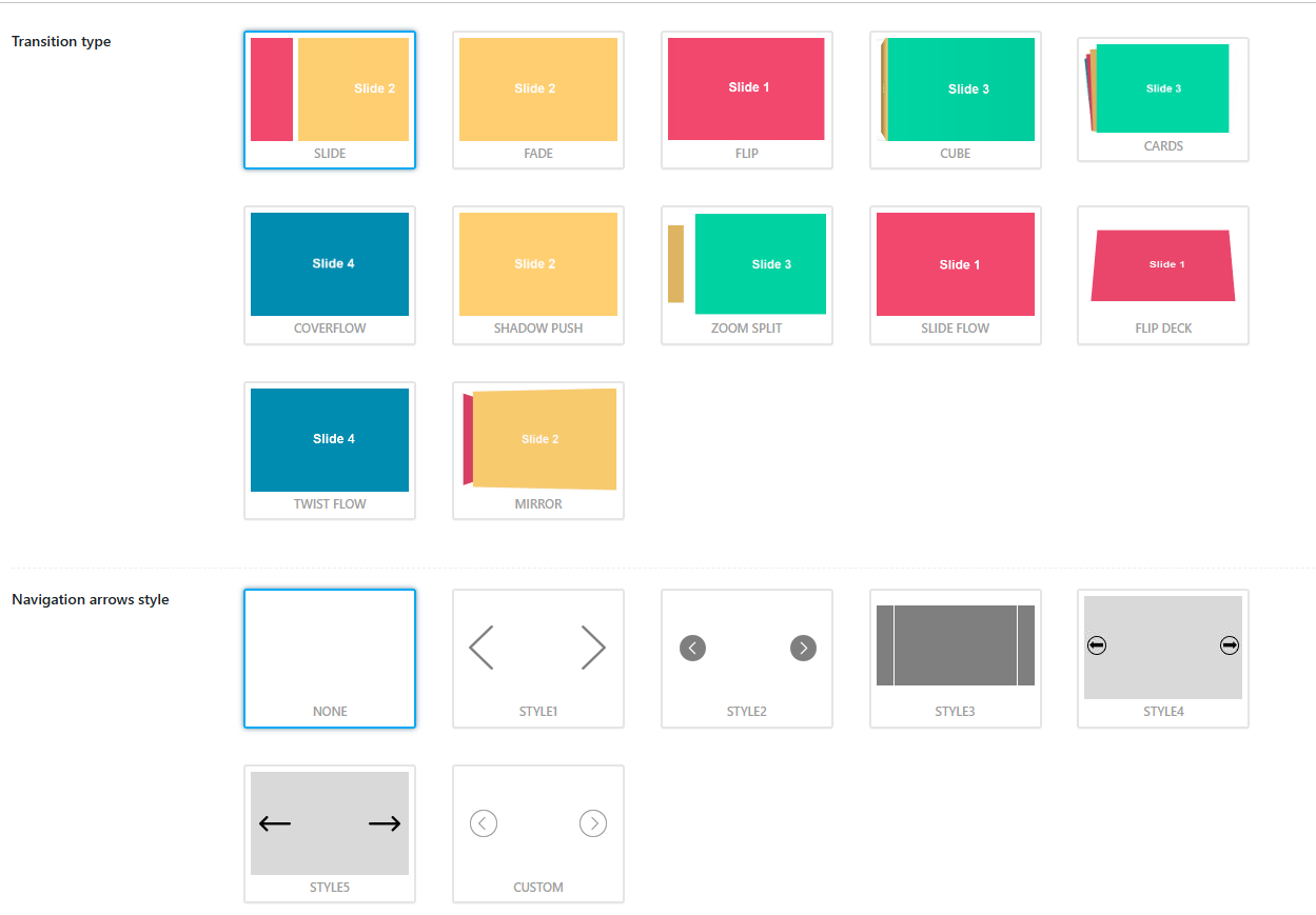 Slider Settings – Transition Options & Arrow Styles