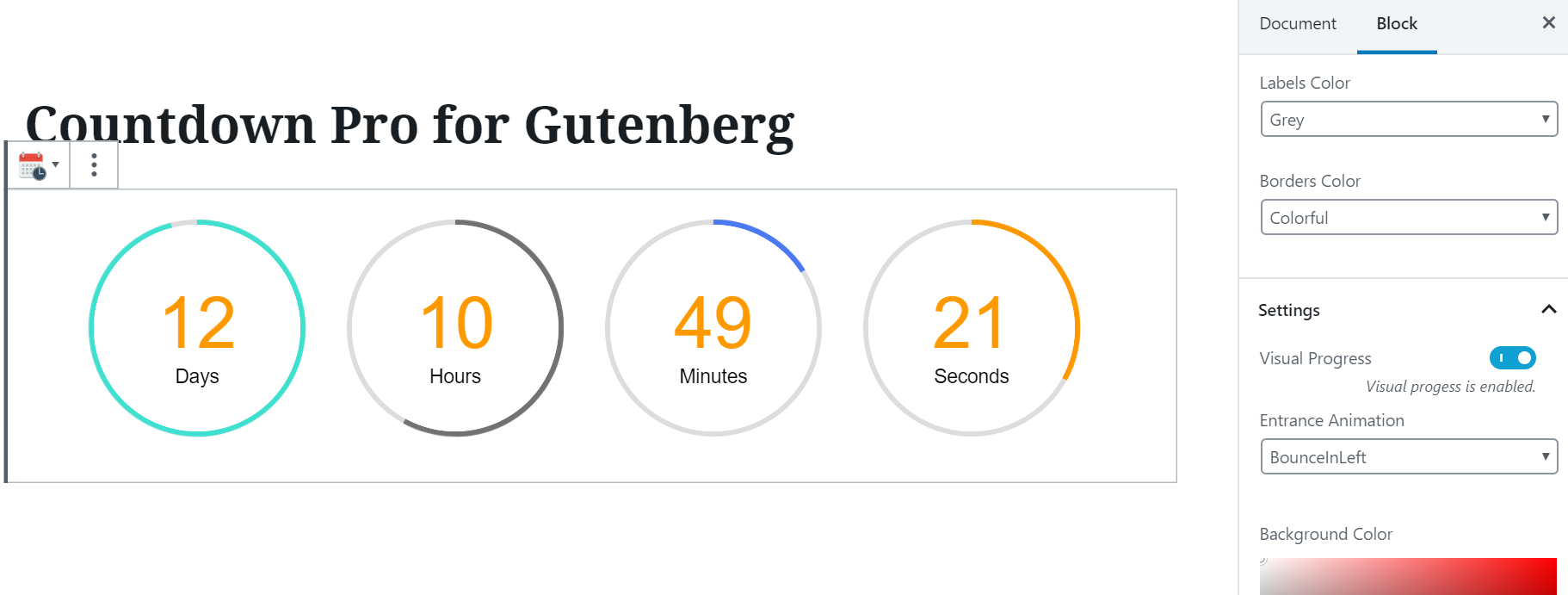 Countdown block settings