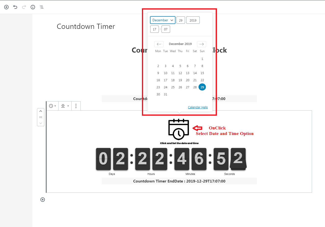 Second screen shot view for option to select from wordpress module block. (Select CountDown.png)